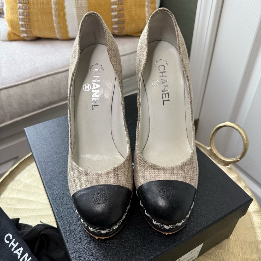 CHANEL Beige and Black Heels